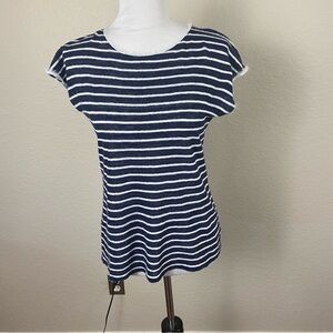 Massimo Dutti Blue Stripe Short Sleeve Linen Top